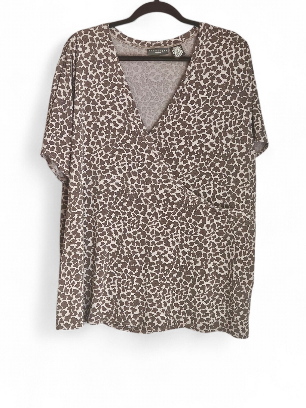 Apostrophe Woman Faux Wrap Blouse 24W 26W Animal Print Plus Size